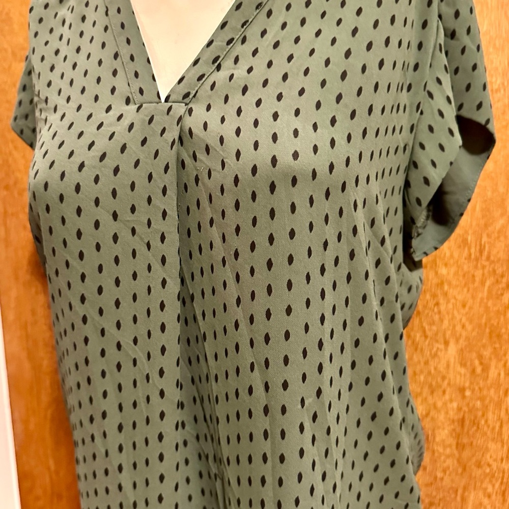 Fun 2 Fun Olive Green Polka Dot Blouse